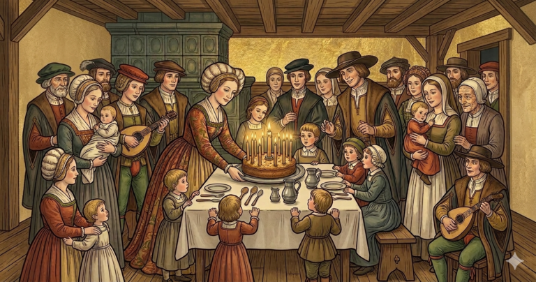 Kinderfest celebration in Germany. cutting Birthday cake